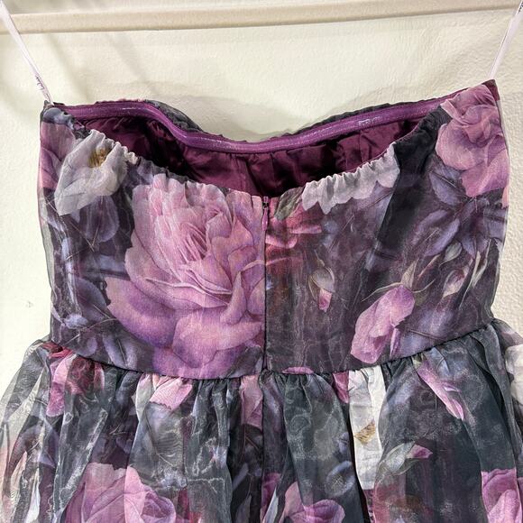 Lulus XS Bustier Strapless Maxi Dress Corset Purple Floral Fairy Prom Formal - Picture 7 of 12